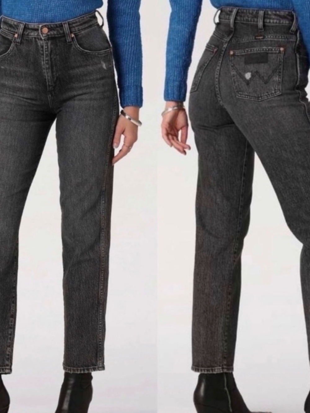 Wrangler Mom Straight Jean
Size 32 earth wash‎ grey distressed grunge denim